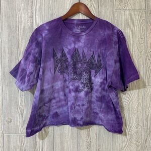 Purple Tie Dye Def Leppard Cut Off Graphic Tee Band Tee 1X